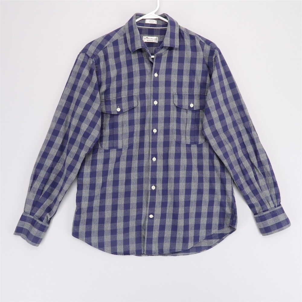 Peter Millar Shirt Mens M Purple Gray Check Mountainside Brushed Cotton
